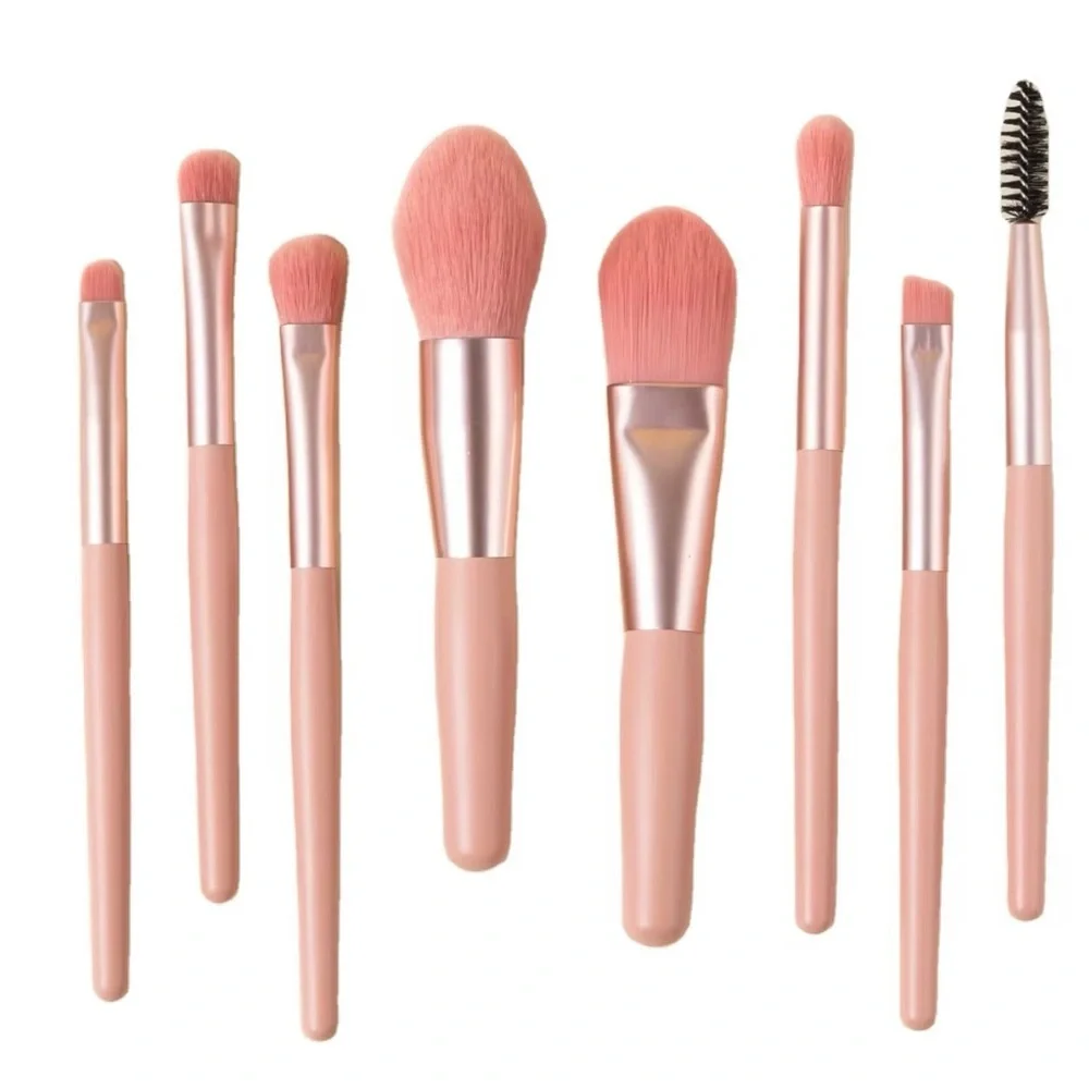 Pink 8-Piece Travel Makeup Brush Set Soft Synthetic Bristles - Picture 2 of 3